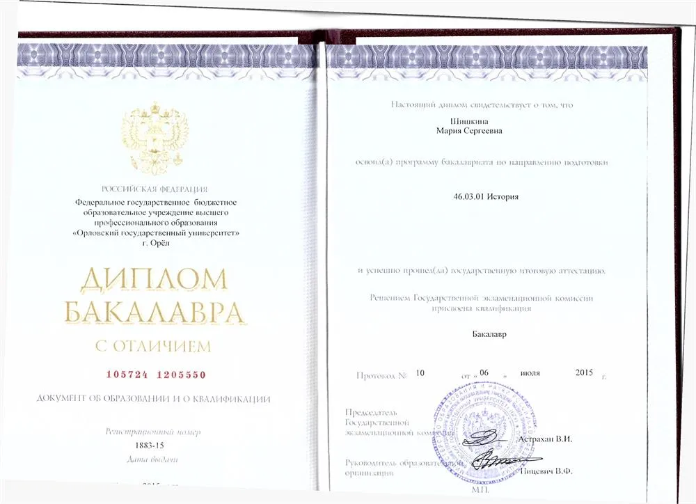 Диплом бакалавра истории 
