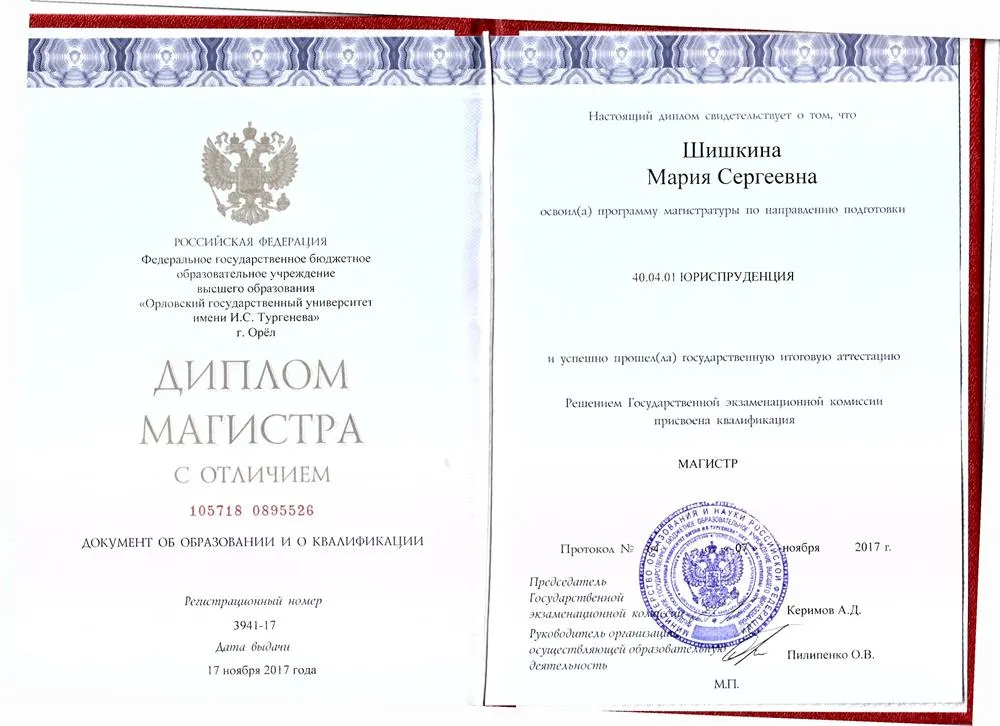 Диплом магистра юриспруденции