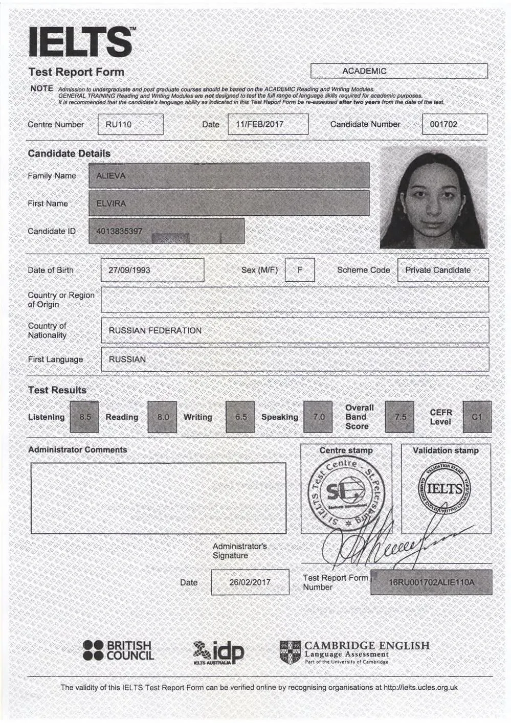 IELTS certificate
