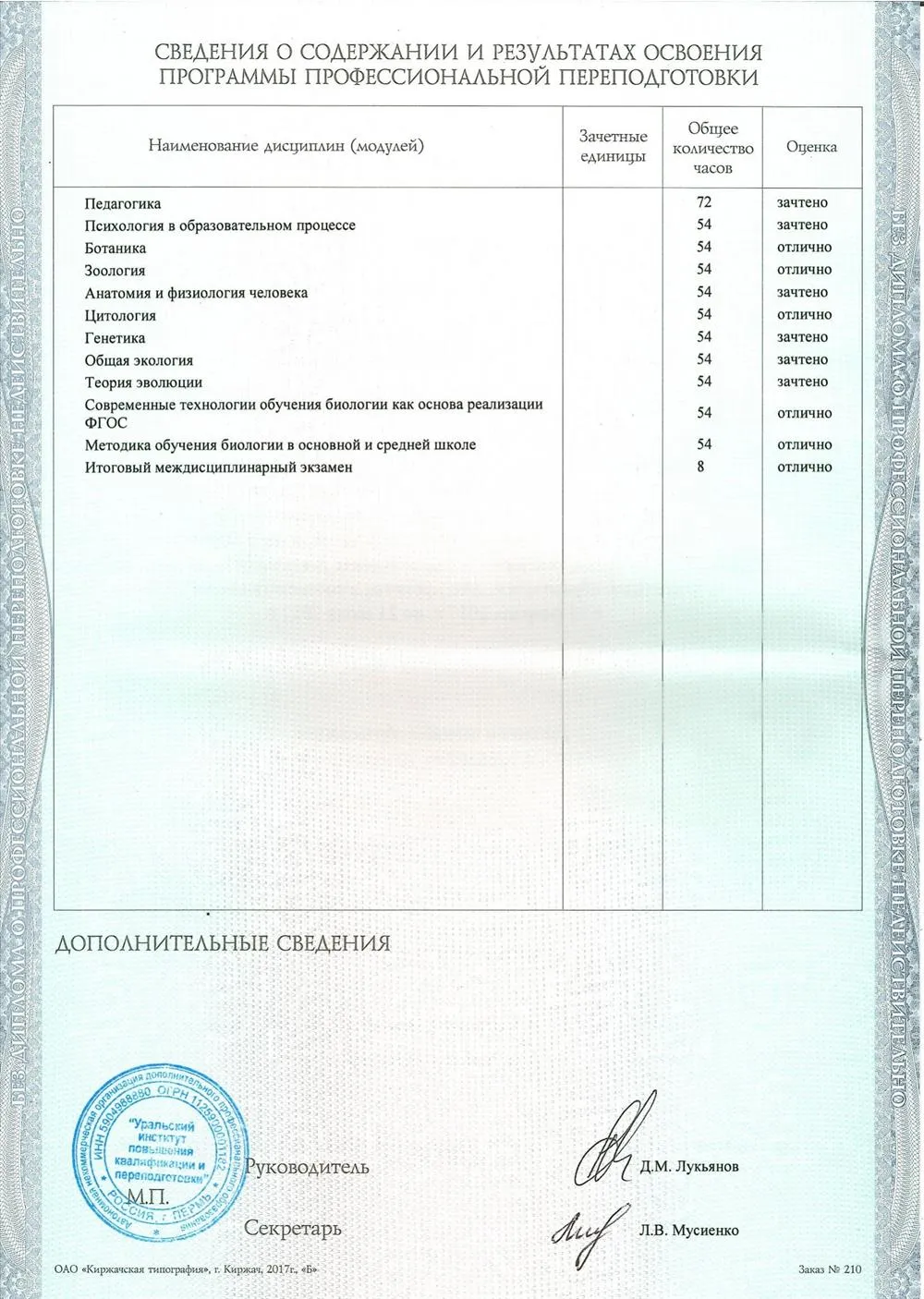 Приложение к диплому