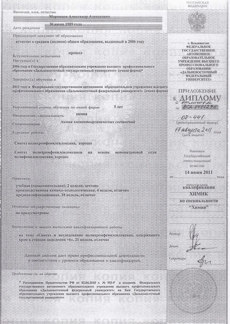 Приложение к диплому