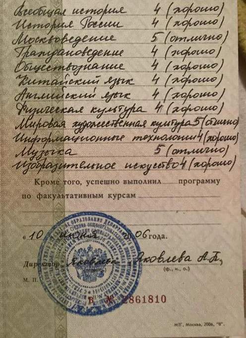 Аттестат о среднем образовании 