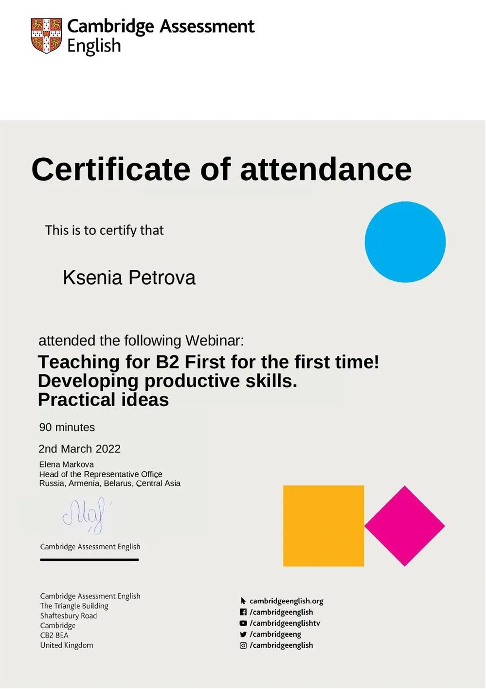 Teaching for B2 First