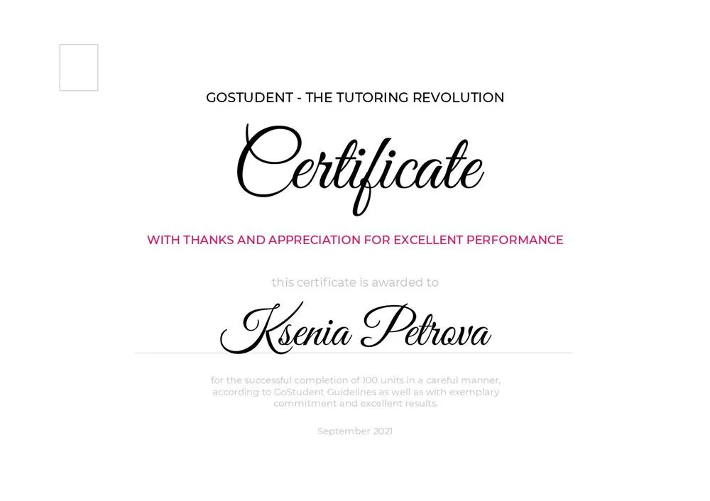 GoStudent — Certificate for excellent performance (100 units)