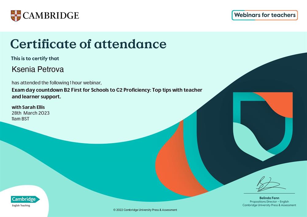 Cambridge — Exam day countdown B2 to C2