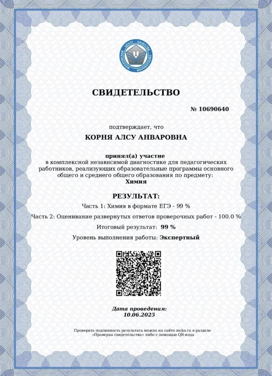 Свидетельство экспертный уровень