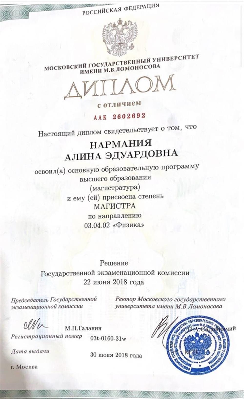 Диплом о высшем образовании (магистр)