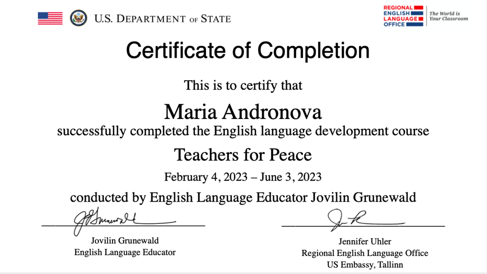 Language Development Course. US Embassy, Tallinn