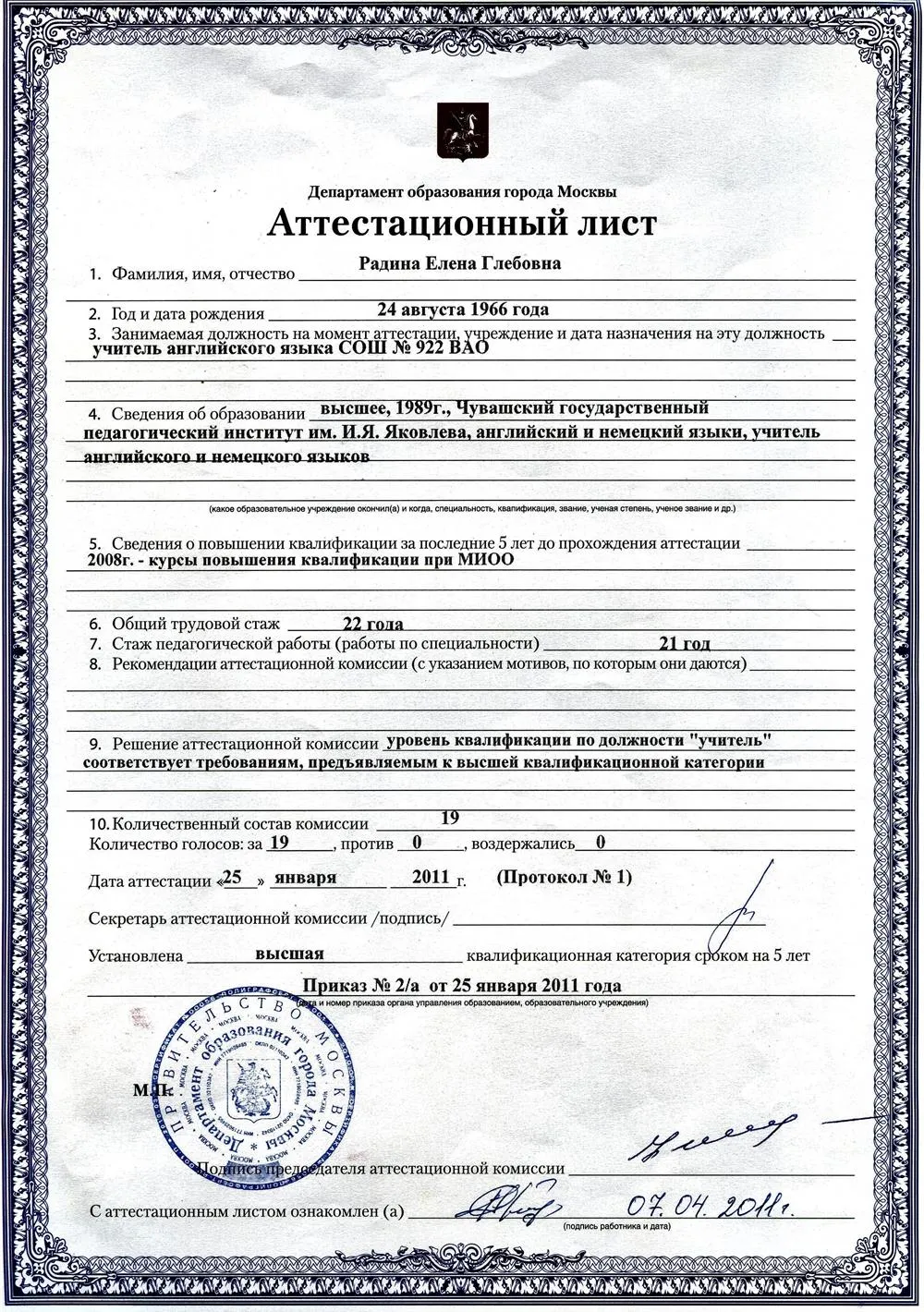 Высшая квалификационная категория