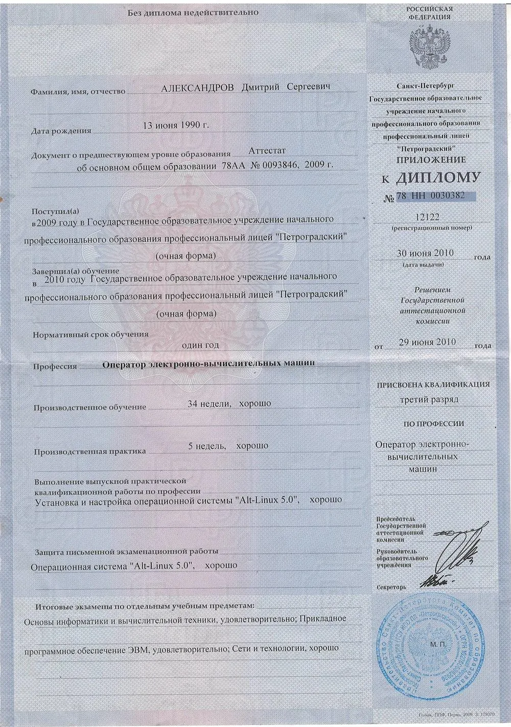 Приложение к диплому