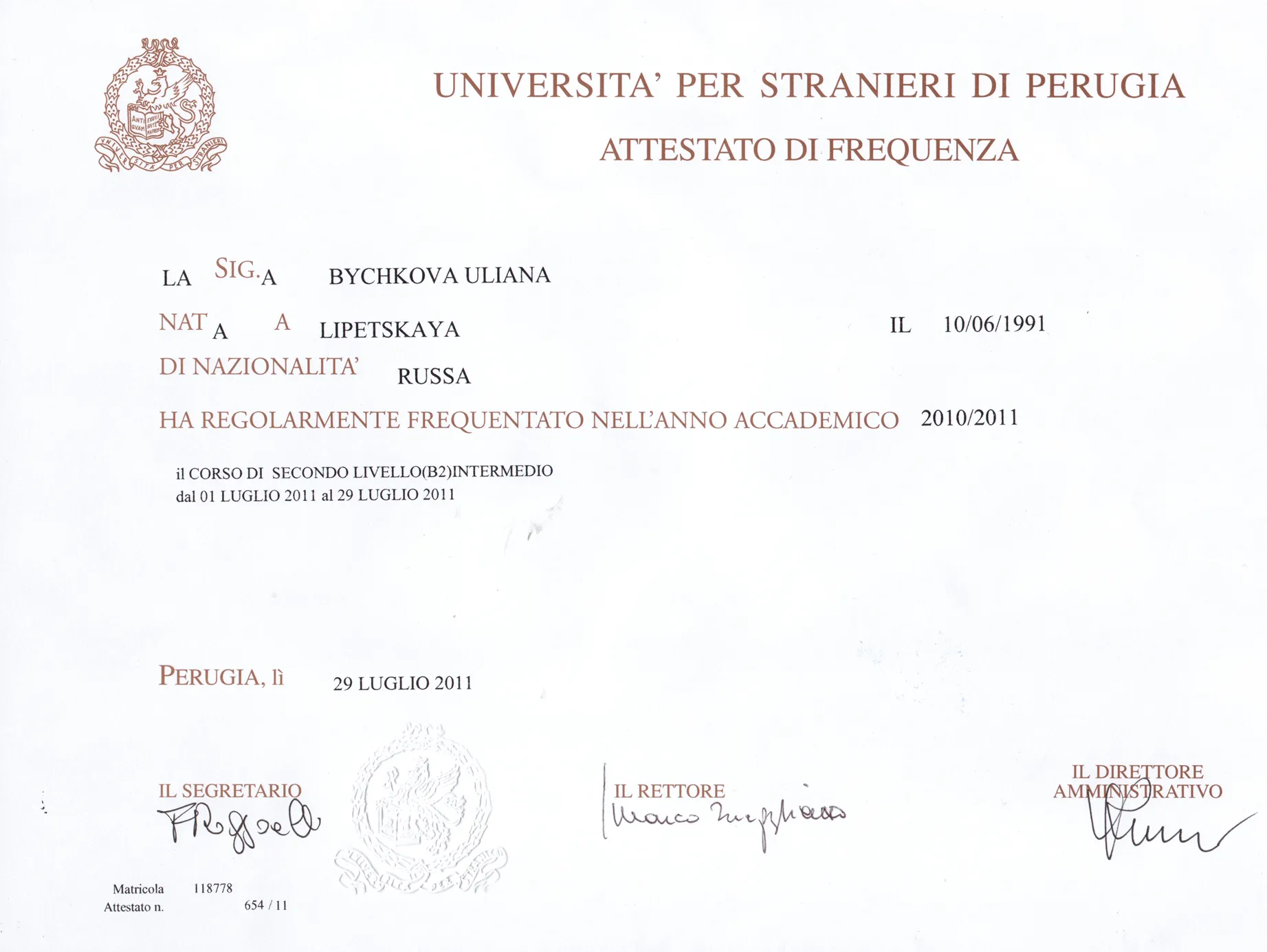 Universita degli studi per stranieri a Perugia, Italia