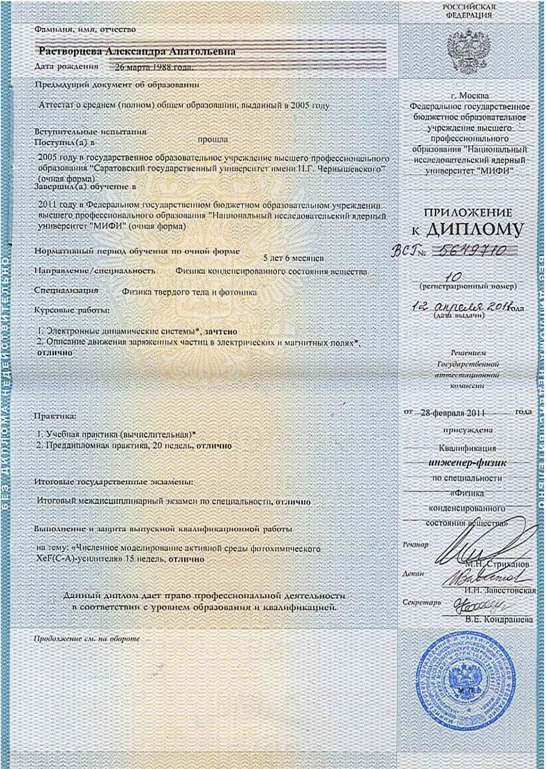 Приложение к диплому