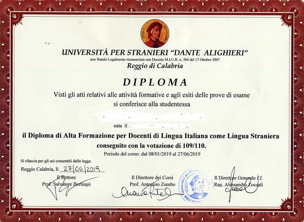 Diploma di Alta Formazione per Docenti della linga italiana come lingua straniera