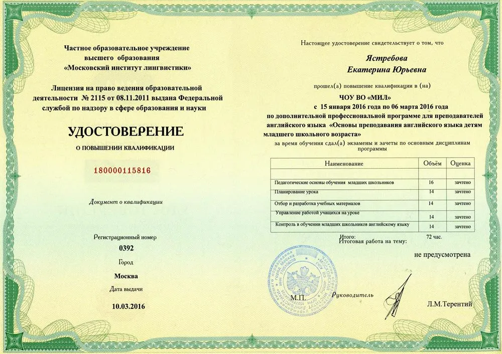 Удостоверение о повышении квалификации