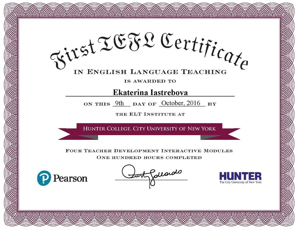 FIRST TEFL CERTIFICATE