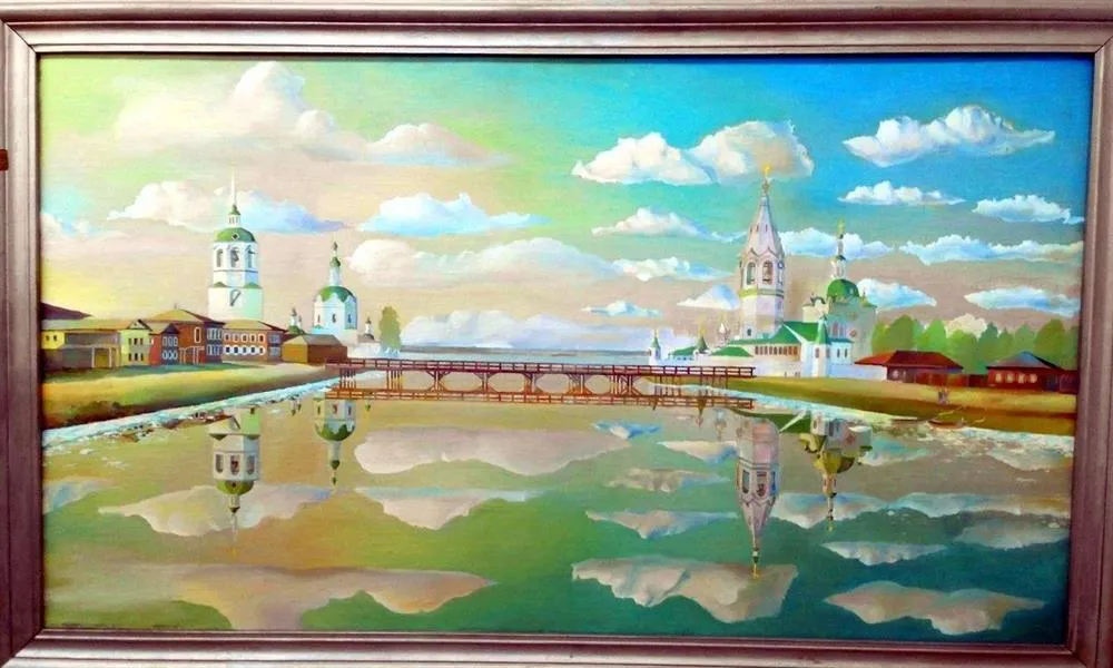 Живопись. Пейзаж. Холст. Масло. Енисейск. Весеннее половодье. 