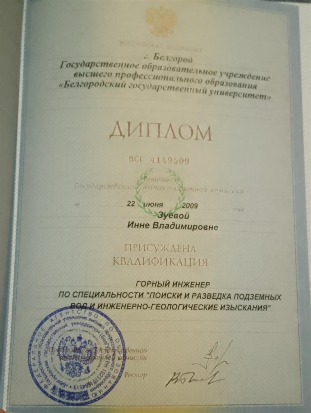 Диплом о высшем образовании, НИУ БелГУ, 2013