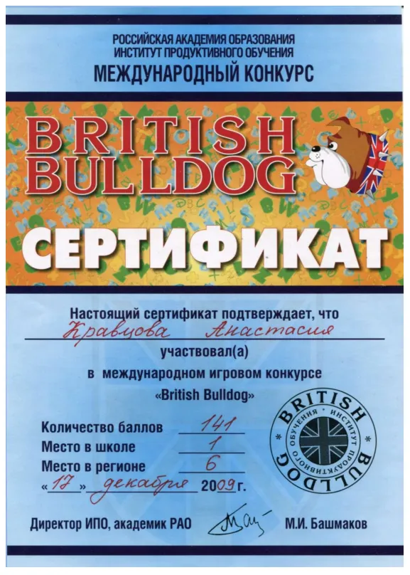Сертификат British Bulldog