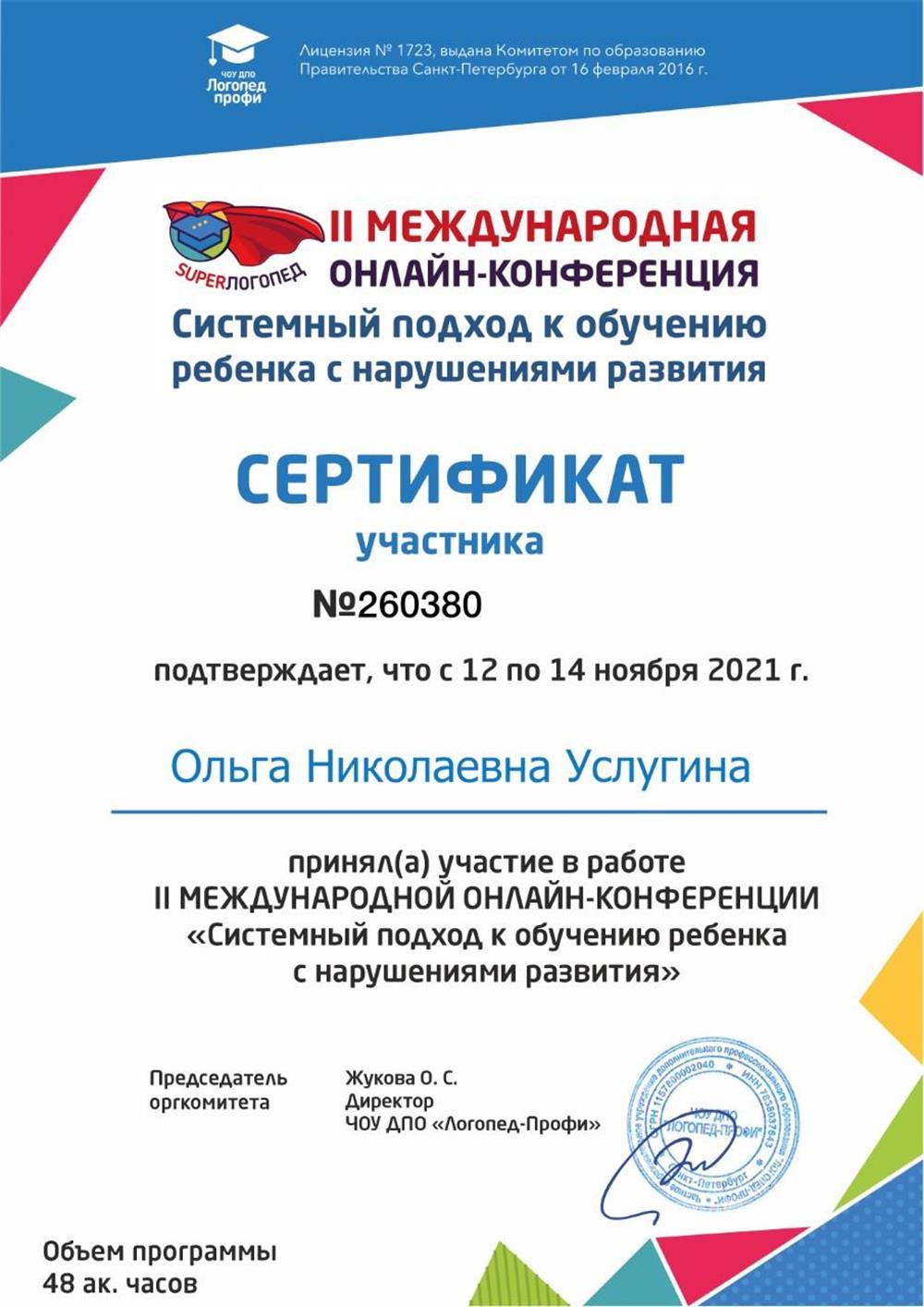 Сертификат. Участие в Международной Конференции 2022г