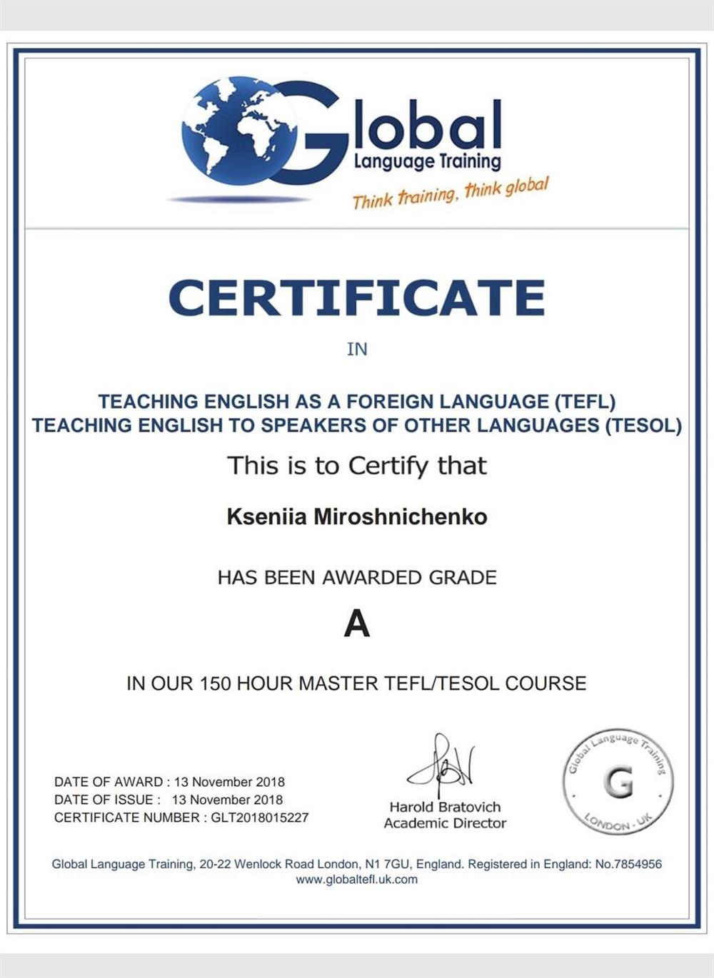 TEFL TESOL certificate