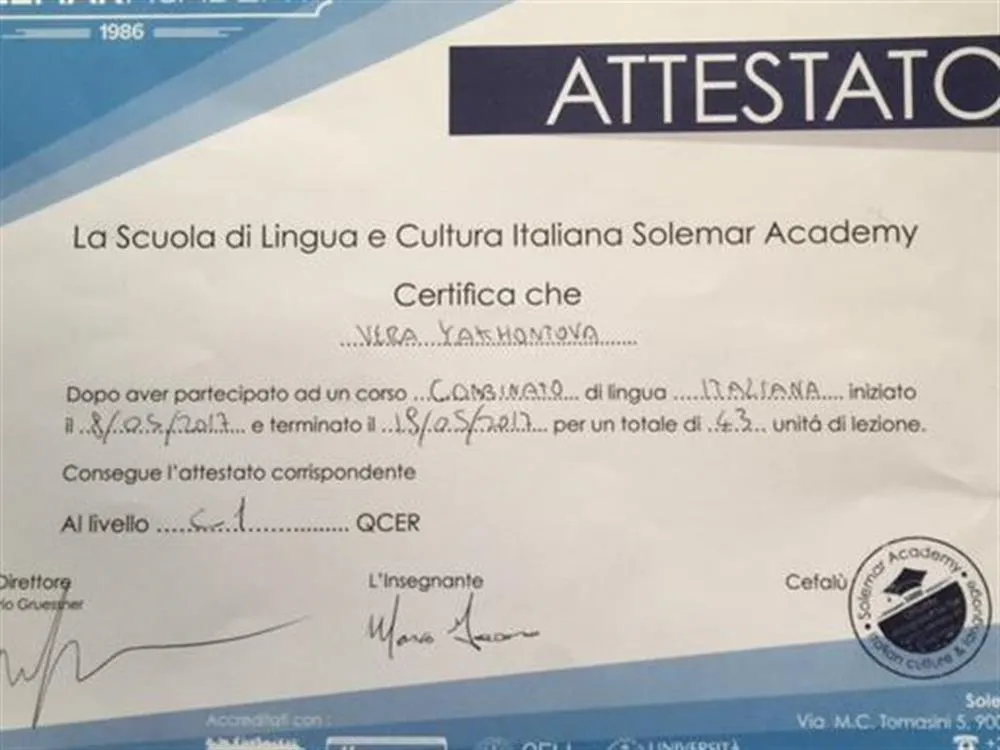 Attestato (Italiano C1)