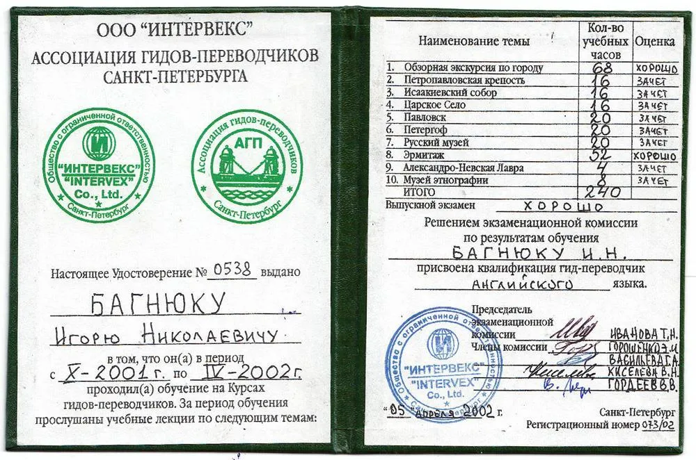 Удостоверение гида-переводчика