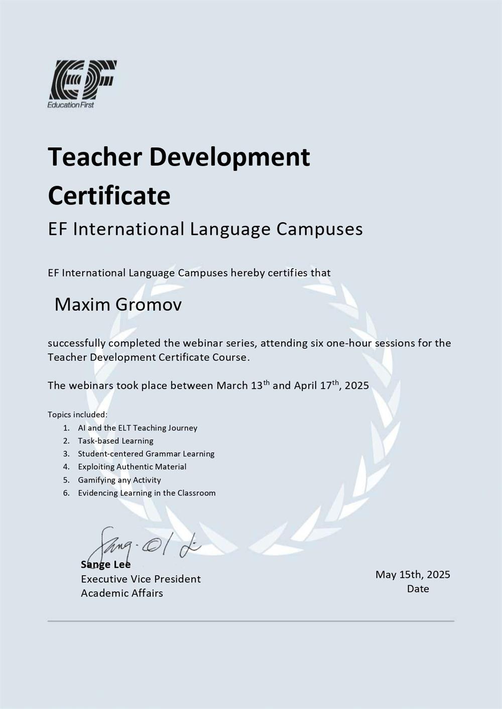 Teacher Development Certificate