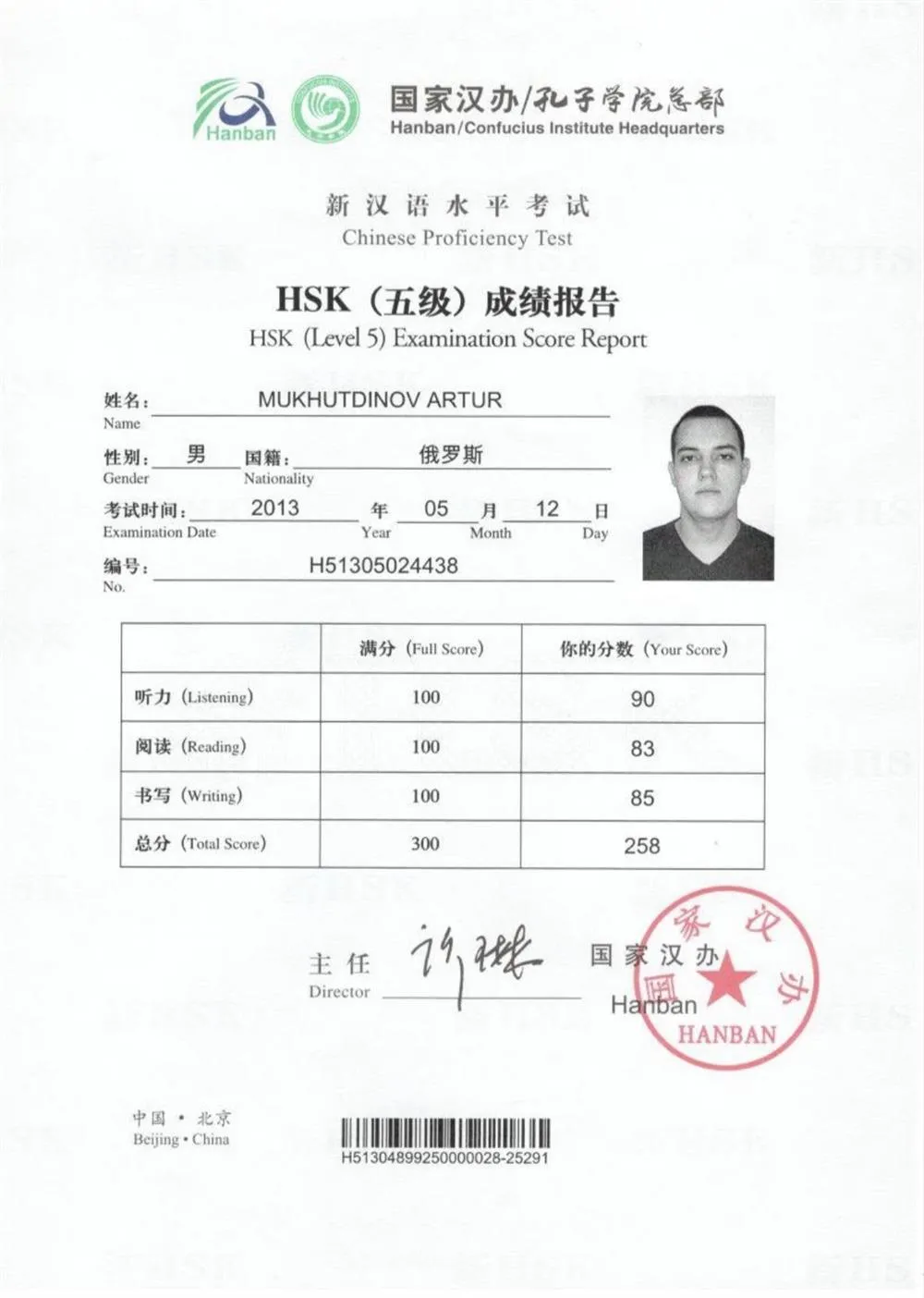 Сертификат HSK 5