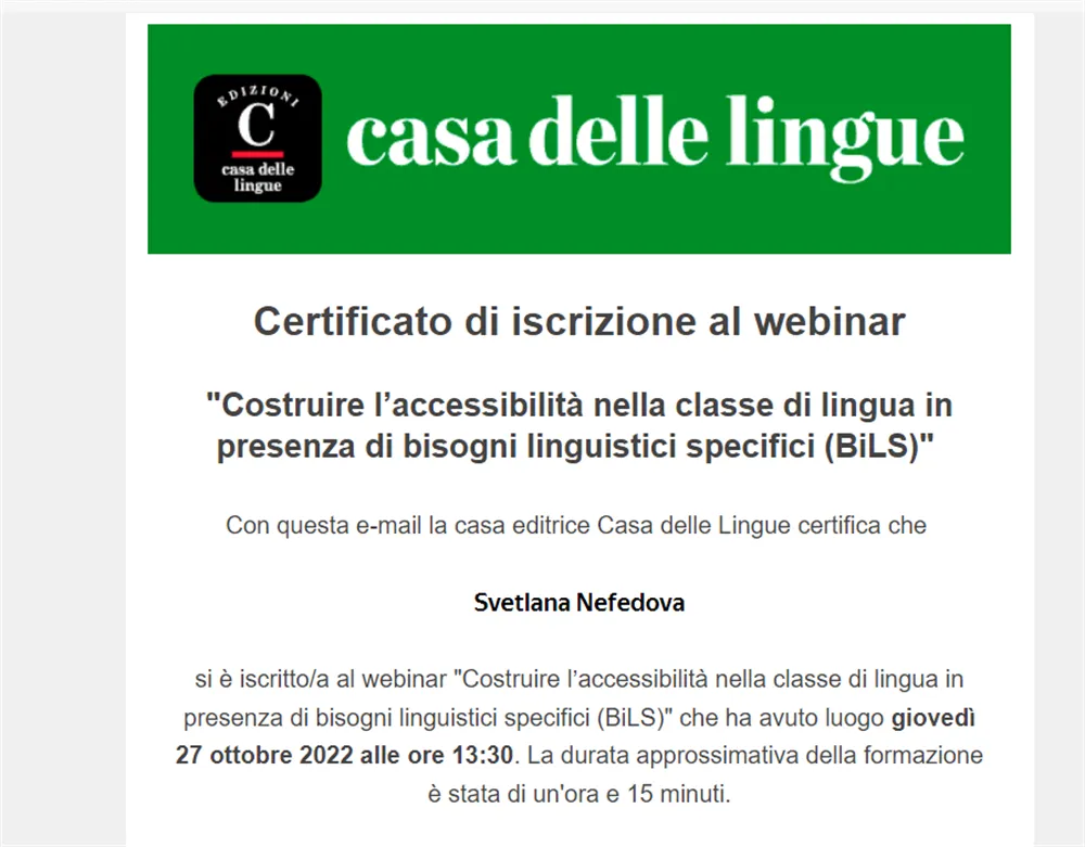 "Costruire l’accessibilita nella classe di lingua in presenza di bisogni linguistici specifici (BiLS)" 