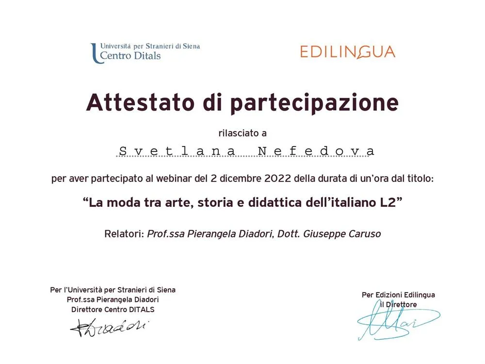 Webinar "La moda tra arte, storia e didattica dell'italiano L2"