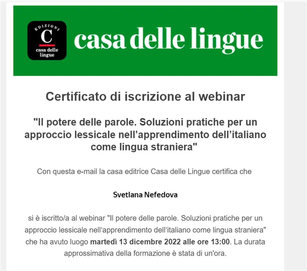 Webinar "Il potere delle parole. Soluzioni pratiche per un approccio lessicale nell’apprendimento dell’italiano come lingua straniera" 