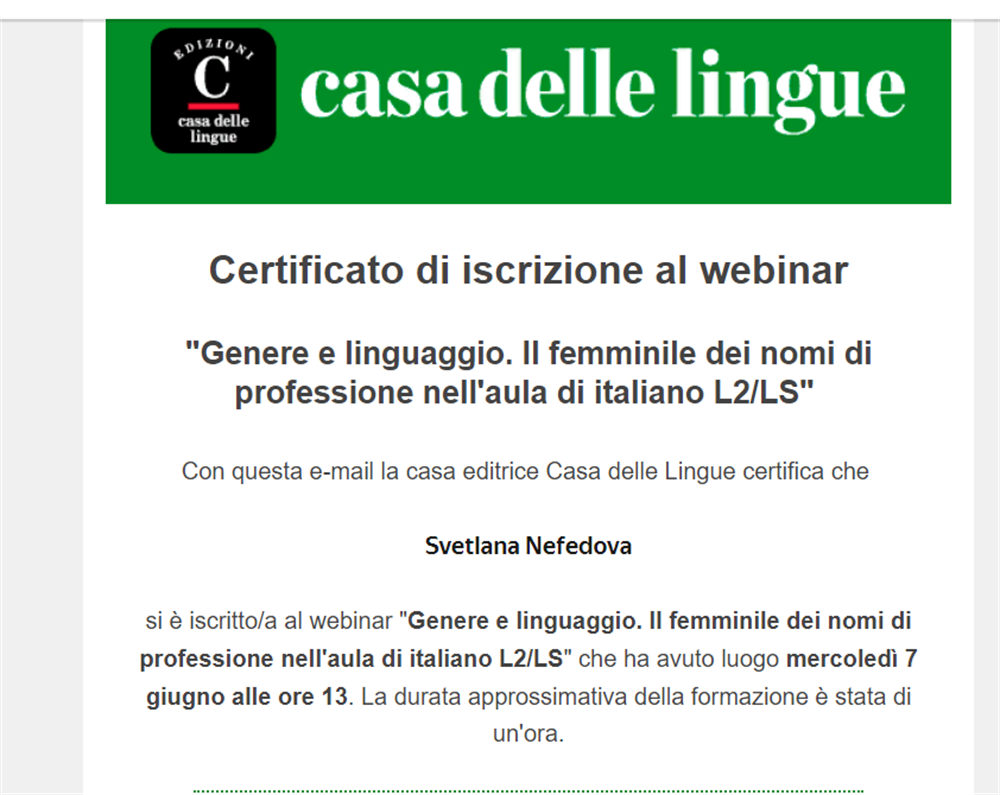 "Genere e linguaggio. Il femminile dei nomi di professione nell'aula di italiano L2/LS" 