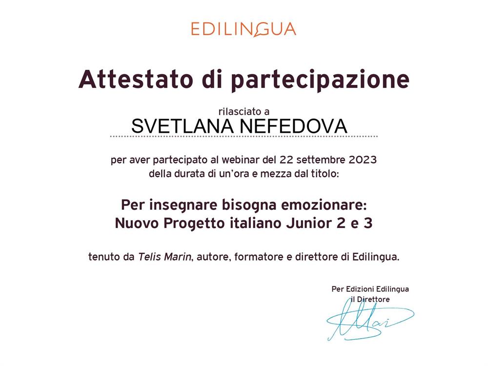  "Per insegnare bisogna emozionare: Nuovo Progetto italiano Junior 2 e 3".