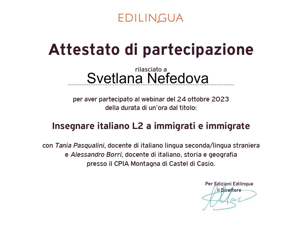 Webinar "Insegnare italiano L2 ad immigrati e immigrate"