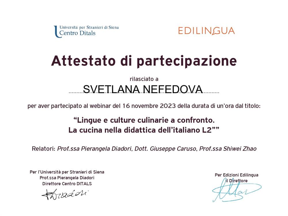 Webinar "Lingue e culture culinarie a confronto. La cucina nella didattica dell'italiano L2"