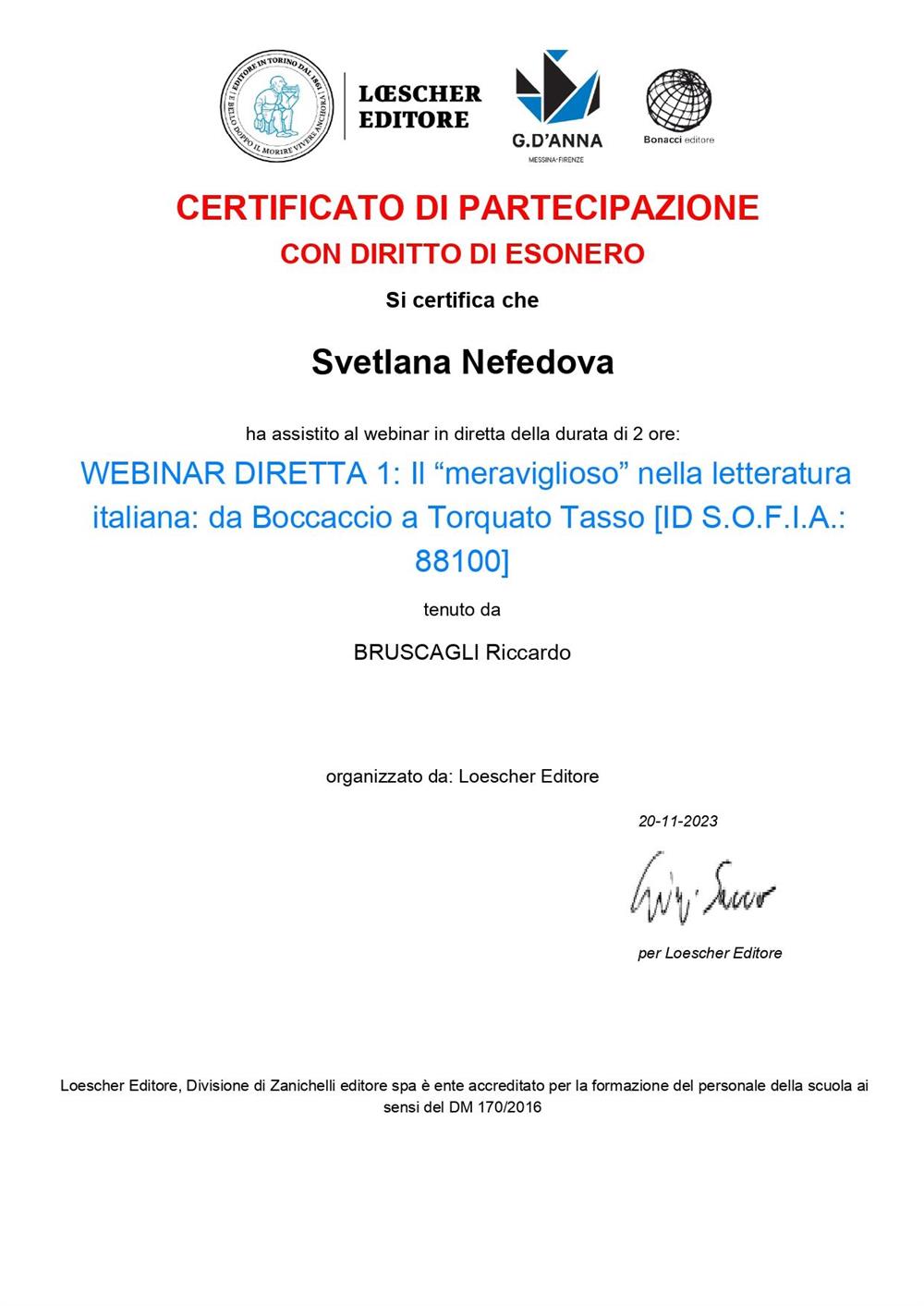 WEBINAR DIRETTA 1: Il “meraviglioso” nella letteratura italiana: da Boccaccio a Torquato Tasso