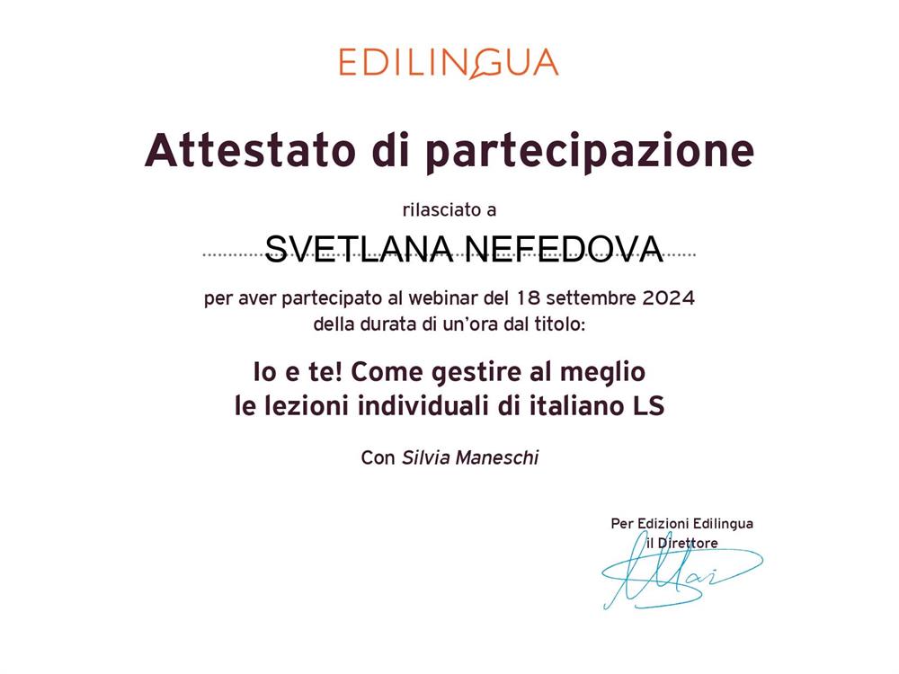 "Io e te! Come gestire al meglio le lezioni individuali di italiano LS" con Silvia Maneschi.