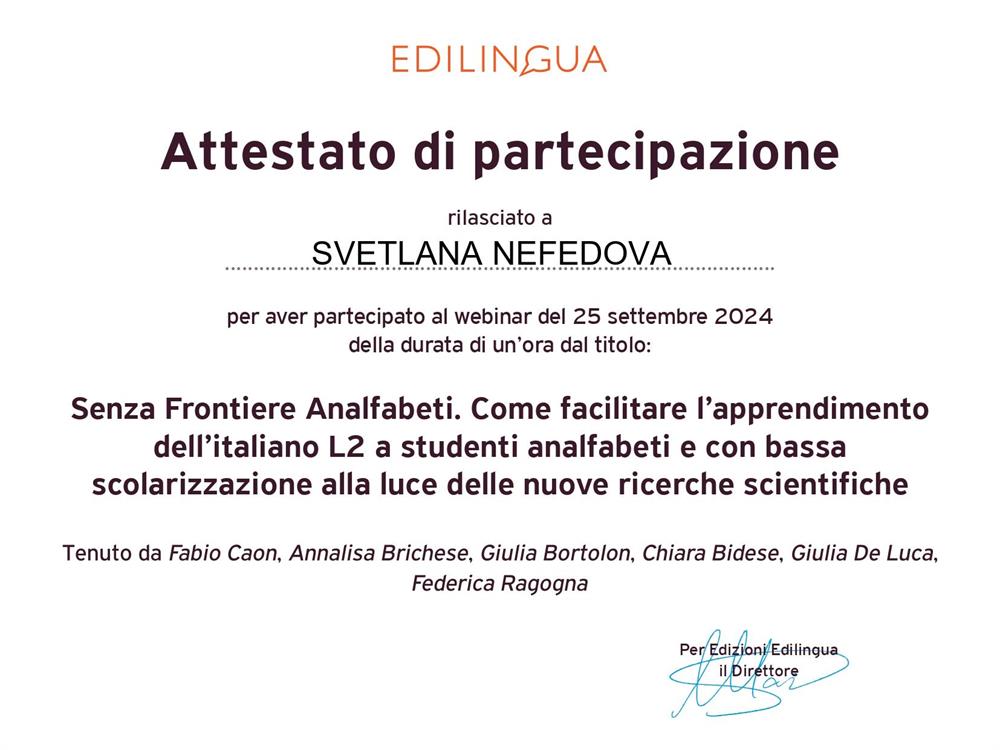 "Senza Frontiere Alfabetizzazione. Come facilitare l'apprendimento dell'italiano L2 a studenti analfabeti e con bassa scolarizzazione alla luce delle nuove ricerche scientifiche"