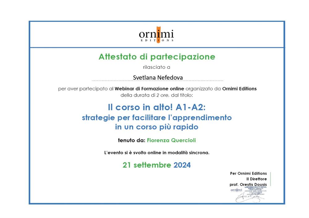 “Il corso in alto! A1-A2: strategie per facilitare l’apprendimento in un corso piu rapido” 