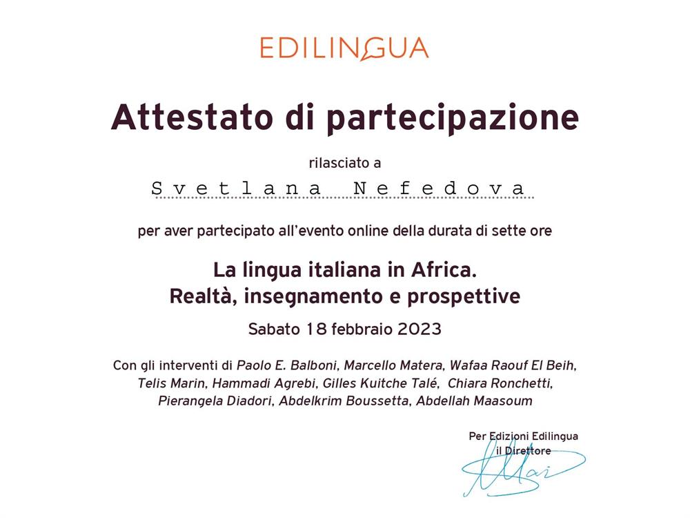 "La lingua italiana in Africa. Realta, insegnamento e prospettive".