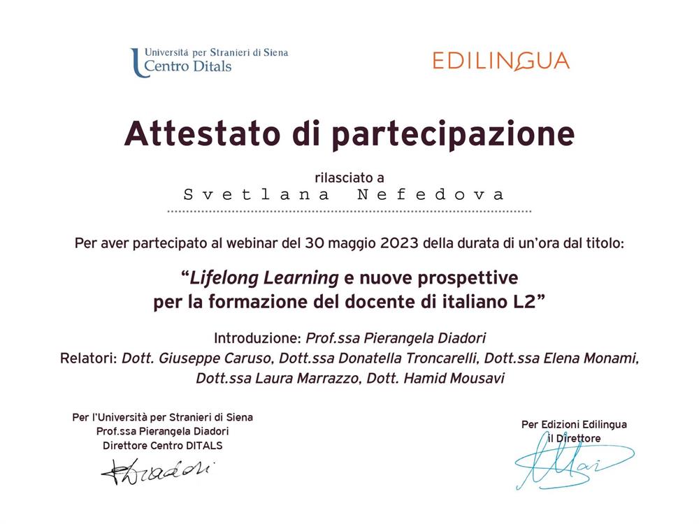  "Lifelong Learning e nuove prospettive per la formazione del docente di italiano L2".