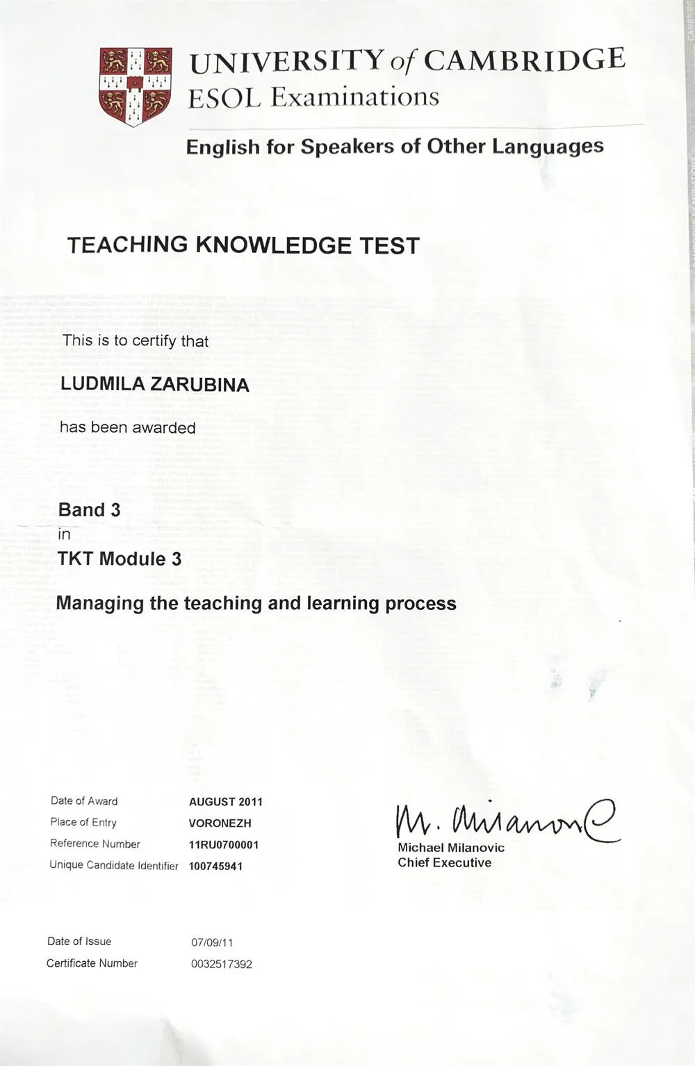 Cambridge ESOL Certificate TKT Module 3
