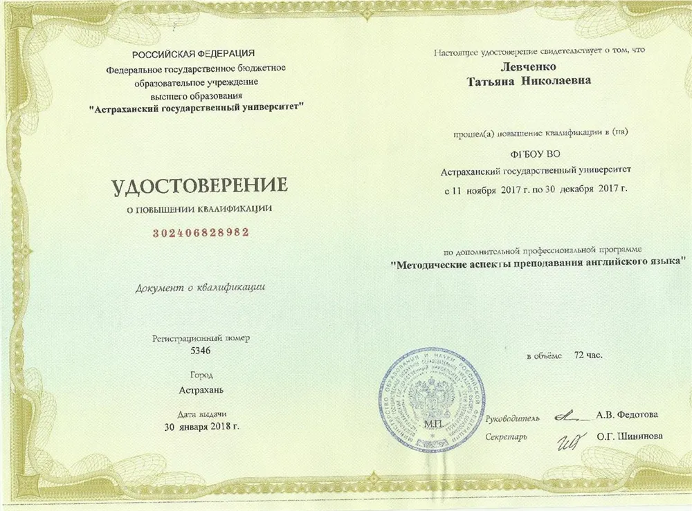 Удостоверение о повышении квалификации