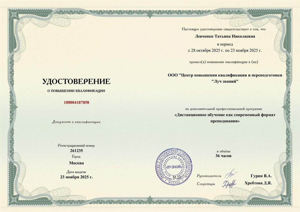 Удостоверение о повышении квалификации