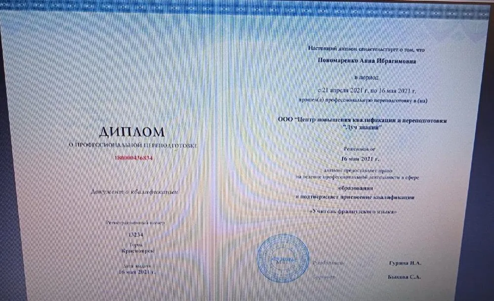 Диплом учителя французского