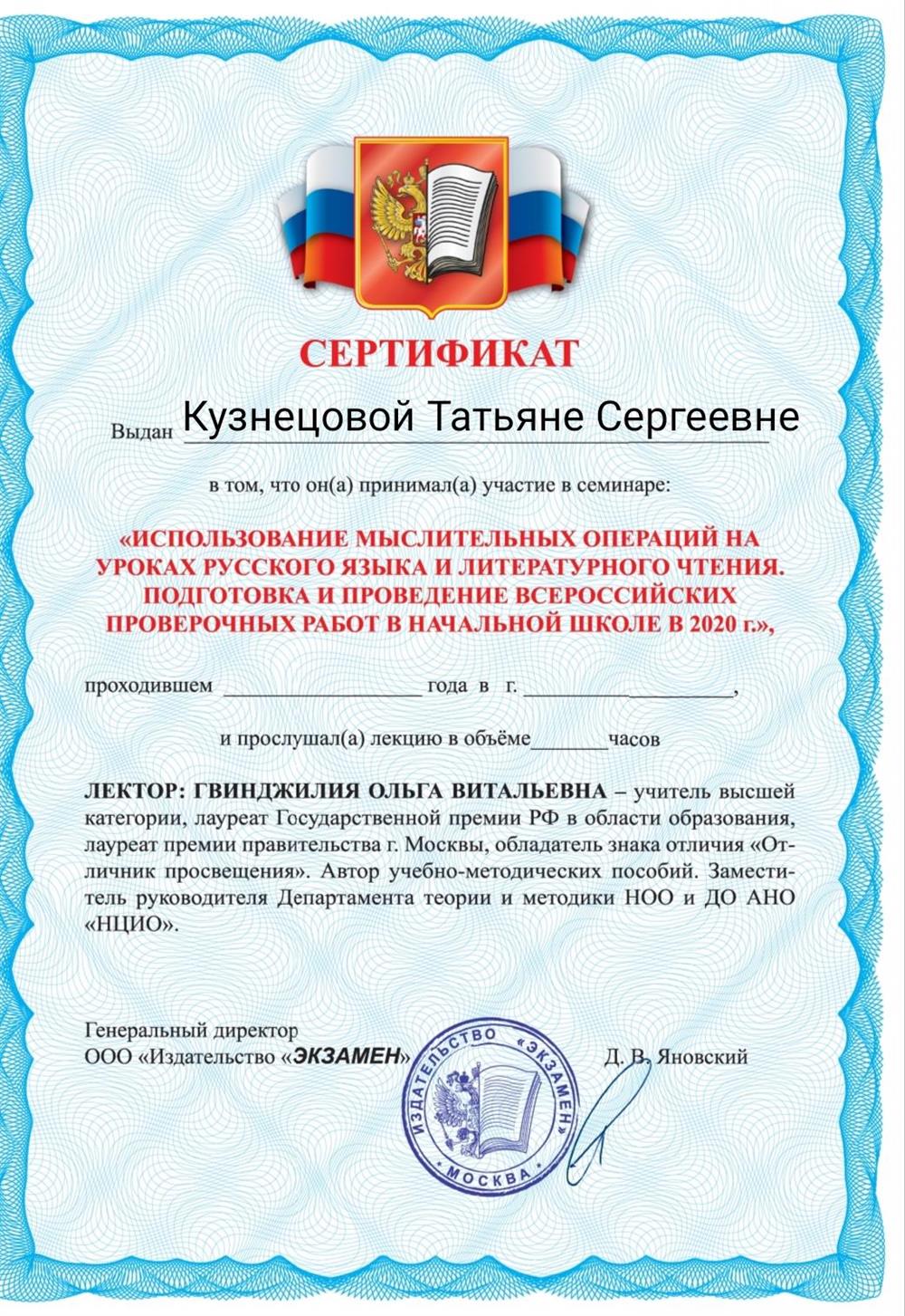 Использование мыслительных операций на уроках русского языка и литературного чтения.