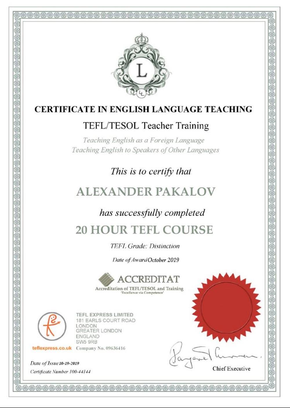 TEFL Certificate 2019