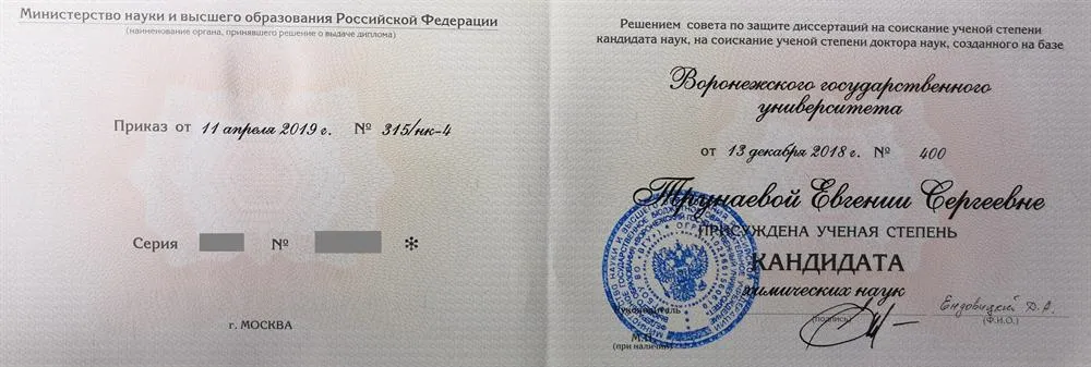 Диплом кандидата химических наук