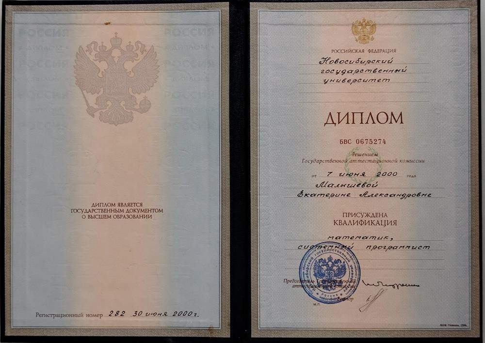 Диплом НГУ. Механико-математический факультет.