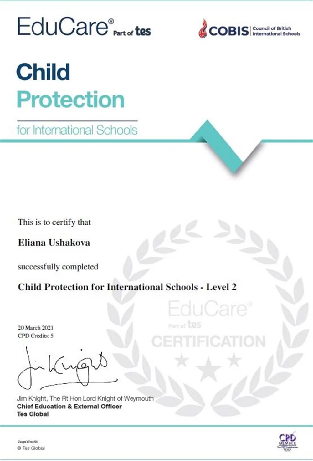 Child Protection certificate